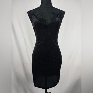 Divided Shimmer Black Velvet Mini Slip Dress